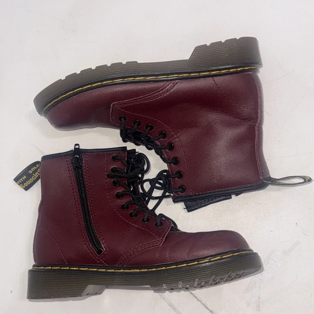 Dr. Martens Delaney Unisex Kids Burgundy Red Casual Side Zip Doc Boots Size 2